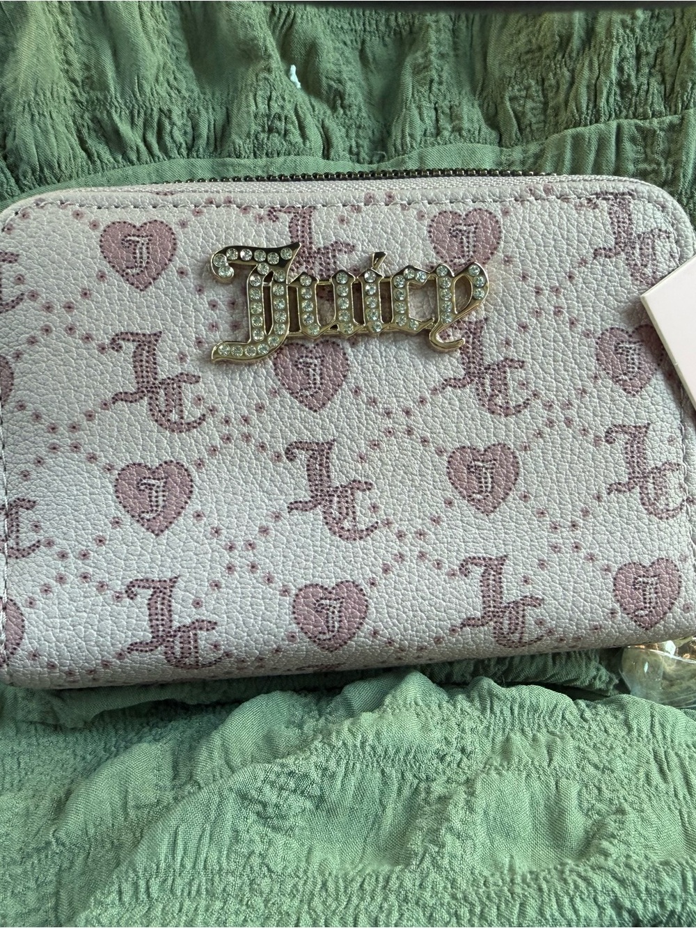 Juicy Couture Pink Heart Logo Zip Wallet with Crystal Logo Plaque